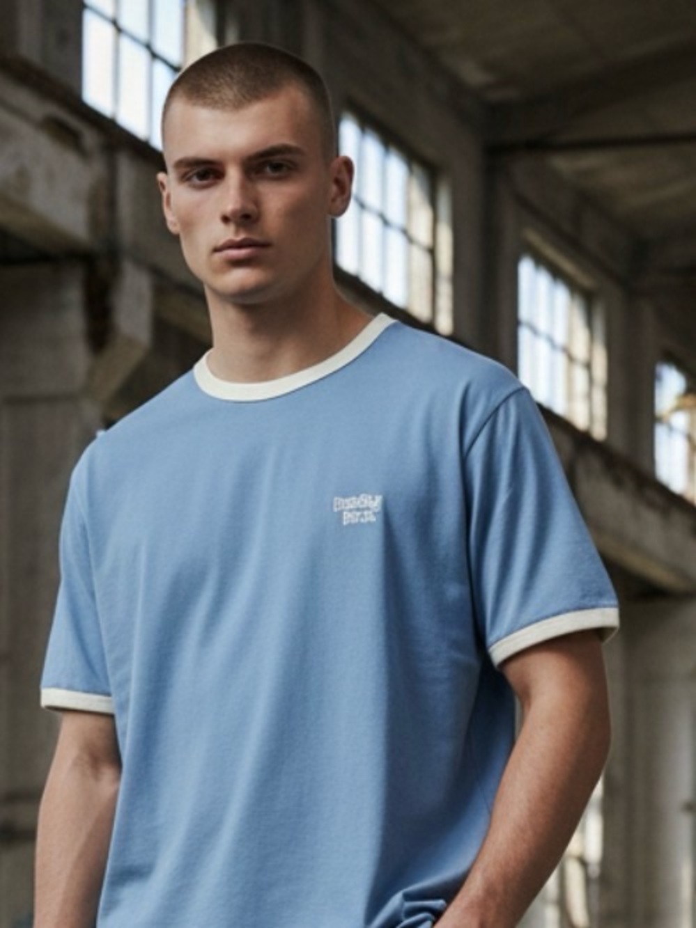 Disney Men's Light Blue Short Sleeve Tee with White Trim
